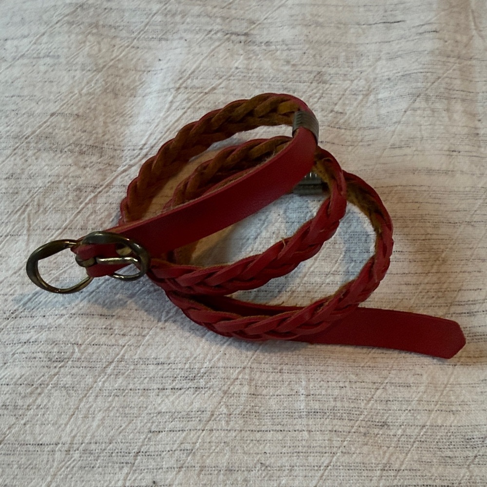 Braided Red Leather Belt